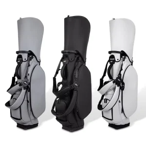 Men’s Lightweight Stand Up Golf Bag with White PU Leather & Waterproof Nylon Construction Custom Logo Sports Travel Golf Club