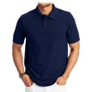 Mens Navy Blue Classic Polo Shirt 100% Polyester Pique Fabric Breathable Short Sleeve Custom Logo Business Golf Polo