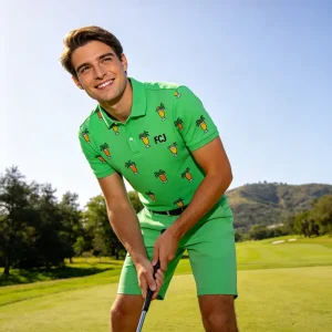 Mens Novelty Print Golf Polo Shirt Cocktail Pattern Casual Polo Breathable Lightweight Quick Dry Custom OEM Golf Apparel