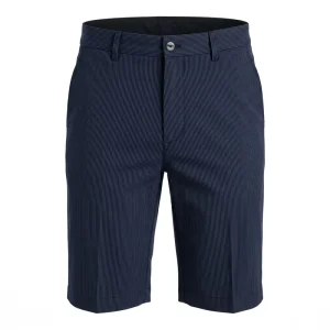 Men’s Pinstripe Golf Shorts Navy Blue White Vertical Stripe Spandex Polyester Nylon Blend Stretch Slim Straight 9 Inch