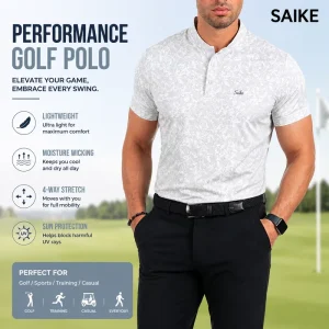 Men’s Slim Fit Golf Polo Shirt Custom Printed Sweat Wicking Collarless Golf Apparel OEM Manufacturer Supplier Factory