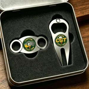 Metal Bent Blank Single Prong Golf Divot Tool Set With Money Clip Bottle Opener Custom Marker
