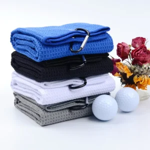 Microfiber Golf Towel with Carabiner Clip Waffle Pattern Hook and Loop Fastener Convenient Golf Cleaning Towel