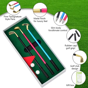 Mini Desktop Golf Ball Pen Gift Set with Putting Green Flag Golf Clubs Pens & Balls for Christmas Golf Gift
