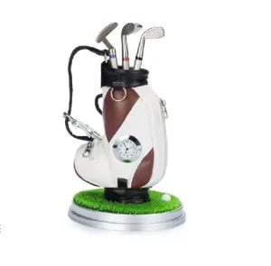 Mini Golf Bag with Clock Pen Holder Promotional Golf Desktop Gifts Golf Event Souvenir Novelty Gifts