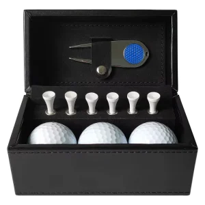 Mini Golf Green Ball Fork Tee Gift Set with Leather Box for Golf Lovers