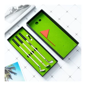 Mini Golf Pen Set Desktop Putting Green with Metal Club Ballpoint Pens Unique Golf Gifts for Men & Women