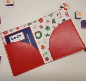 Modern PU Leather Red Mahjong Playing Score Card Holder Sleeve Folio Portable Foldable
