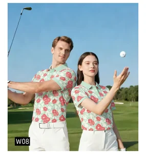 Moisture Wicking UPF Protection Golf Clothes Summer Short Sleeve Activewear Vibrant Floral Pattern Golf Polo Shirts