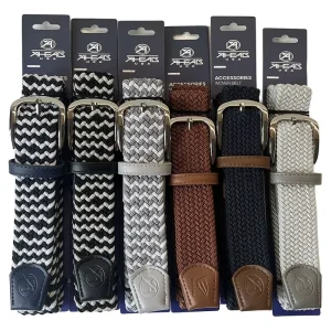 Multi Color Braided Core Leather Belt with Nickel Free Buckle Stretching Woven Fabric Belt for Golf Gear