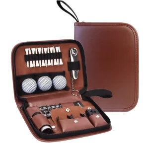 Multifunctional Large Capacity Storage Leather Golf Accessory Kit Easy Carry Tool Bag (Golf Accessories Not Included)