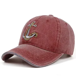 Nautical Anchor Embroidery Dobby Argyle Pattern Washed Cotton Baseball Cap Unstructured Curved Brim Formal Casual