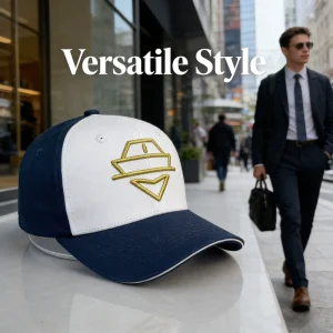 Navy and White Nautical Boat Logo Embroidered Unisex Sports Baseball Cap Custom Logo