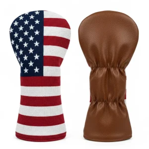 Needlepoint Golf Headcovers Custom Embroidered Leather Club Head Covers for Driver Fairway Wood Hybrid