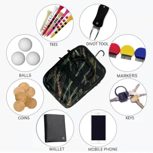 Neoprene Golf Accessories Pouch with Tee Holder, Large Capacity