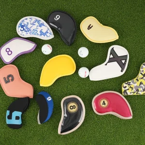 New Arrivals PU Leather Durable Waterproof Magnetic or Velcro Golf Iron Head Cover with Velvet Lining