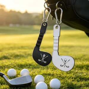 New Arrive Luxury PU Leather Golf Tee Holder with Carabiner Creative Golf Club Shape Golf Pouch Accessories Golf Tee Holder