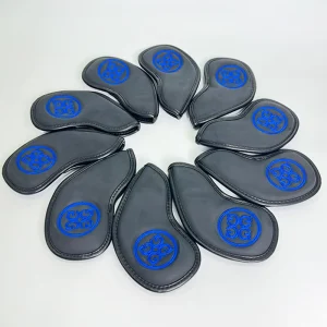New Design Custom Material Embroidery Golf Club Head Covers Leather Black Golf Irons Head Cover