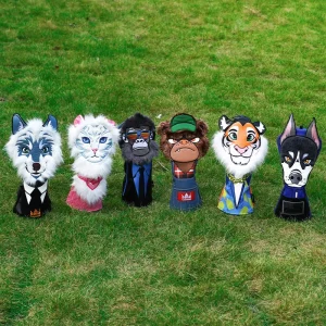 New Design Golf Headcovers Club Golf Head Covers Animal Plush Embroidery PU Leather Driver Wood Cover Golf Accessories