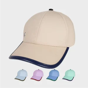 New Design Image Metal Logo Buckle Pu Leather Brim Embroidered Bill 6 Panel Golf Sport Hat Custom Baseball Cap Breathable