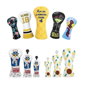 New Design PU Leather Golf Club Headcover Printed Golf Wood Driver Head Cover Embroidery Golf Headcover