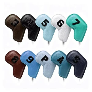New Design PU Leather Golf Headcovers Durable Waterproof Magnetic or Velcro Golf Iron Head Cover