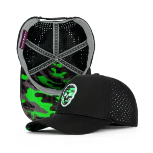 New Fashion Custom Logo Rubber Patch Golf Cap Quick Dry Perforated Hat Camo Lining 5 Panel Waterproof Sport Golf Laser Cut Hat