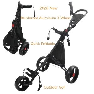 New Silent Shock Absorption Reinforced Aluminum 3-Wheel Quick Foldable 20kg Load Capacity Outdoor Golf Push Golf Trolley