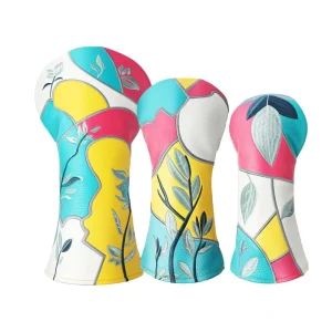 New Stock Price Low MOQ Golf Fairway Hybrid Driver Club Head Covers Leaf Pattern Waterproof Embroidery OEM Custom