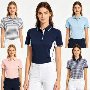 ODM Golf Shirts Short Sleeve Solid Multi Color Quick Dry Breathable Worsted Fabric Ladies Golf Outfits Custom
