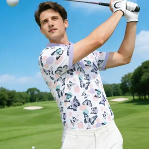 ODM Summer Butterfly Animal Pattern Golf Clothes Women Men Short Sleeves Polo Shirts UPF 50+ Golf Outfit Manufacturer