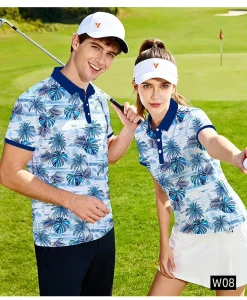 ODM Unisex Blue Tropical Print Golf Polo Anti-Wrinkle Polo Shirts UV Protection Golf Course Apparel Bulk