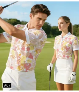 ODM Unisex Tropical Plant Golf Polo Shirt Full Print Performance Golf Apparel Bulk GEEDA Golf Clothes Manufacturer