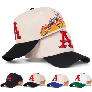 OEM 6 Panel Contrast Baseball Cap with 3D Puff Embroidery Logo Side Flame Design BSCI Factory for Wholesalers Low MOQ Price