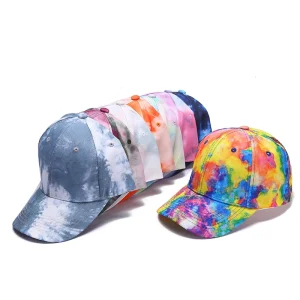 OEM 6 Panel Tie Dye Baseball Cap with Custom Sublimation Print Vintage Streetwear Hat Low MOQ
