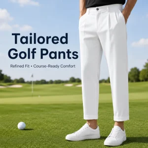OEM Ankle Length Pleated Tailored Golf Pants Men White Breathable Performance Athletic Sport Trousers
