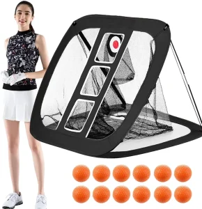 OEM Custom Black Nylon Durable Golf Chipping Net Practice Outdoor Indoor Pop Hitting Nets Adjustable Warm Training Aids