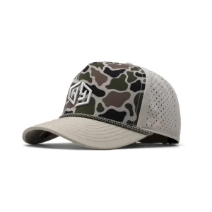OEM Custom Camo 5 Panel Performance Golf Cap Perforated Breathable Baseball Hat with Embroidery Logo Water Resistant Golf Hat