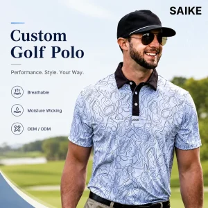 OEM Custom Embroidered Logo Men’s Golf Polo Shirts 220GSM Short Sleeve Ventilated All Over Print Performance Golf Wear