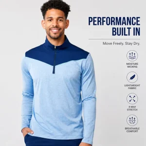 OEM Custom Embroidered Logo Men’s Quick Dry Sport Breathable Golf Long Sleeve Pullover Zip