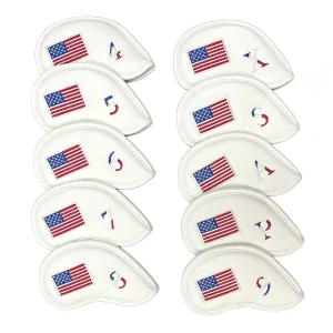 OEM Custom Embroidery American Flag Pattern 10Pcs Set PU Leather Durable Golf Iron Wedge Club Headcover Set