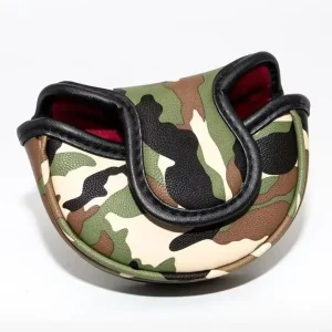 OEM Custom Golf Club Green Camouflage PU Leather Mallet Putter Half Mallet Putter Cover Magnetic Closure Golf Headcover Camo
