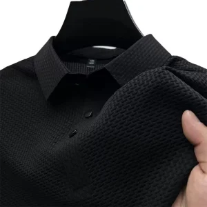 OEM Custom Logo Grid Jacquard Polo Shirts Men Summer Cool Feeling Nylon Spandex Breathable Athletic Golf Shirts Bulk