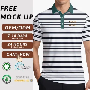OEM Custom Logo Men Striped Golf Polo Shirt Quick Dry Breathable Performance Jersey Golf Apparel High Quality