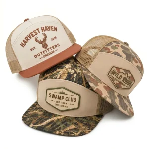 OEM Custom Logo PVC Patch 7 Panel Camo Trucker Mesh Hats High Quality Flat Brim Snapback Cap BSCI Manufacturer