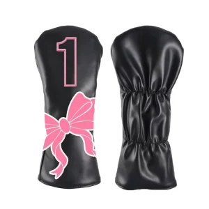 OEM Custom Pink Bow Golf Driver Headcover PU Leather Golf Club Head Cover with Logo Embroidery