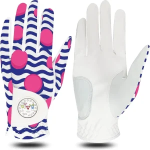 OEM Custom Printed Sublimation Women Golf Gloves Ball Marker Left Right Hand Imported Cabretta Leather Colorful