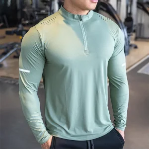 OEM Custom Quick Dry Gym 1 4 Quarter Zip Pullover Shirt Tshirts Golf Shirts Sportswear Long Sleeves Men’S Jogging Shirts