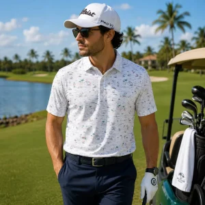 OEM Custom Tropical Golf Polo 88% Polyester 12% Spandex Breathable Quick Dry Country Club Leisure Apparel