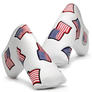 OEM Design Custom Golf Putter Cover Embroidery USA Flag PU Leather Golf Blade Putter Cover